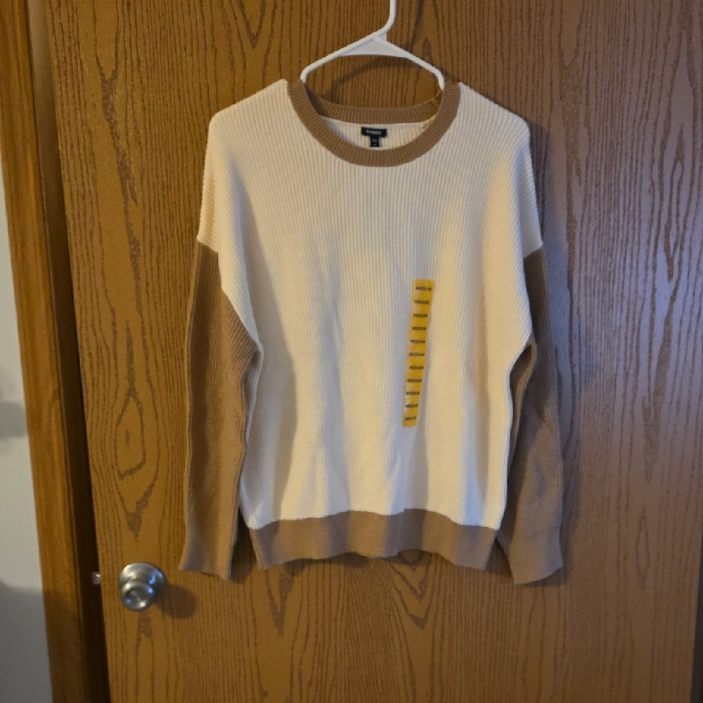 Express Tan and Cream Ribbed Sweater